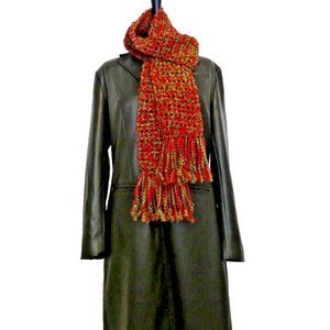 Multicolor Red Green Scarf 78x5 inch Long Handmade Crochet knit Warm Winter Wrap